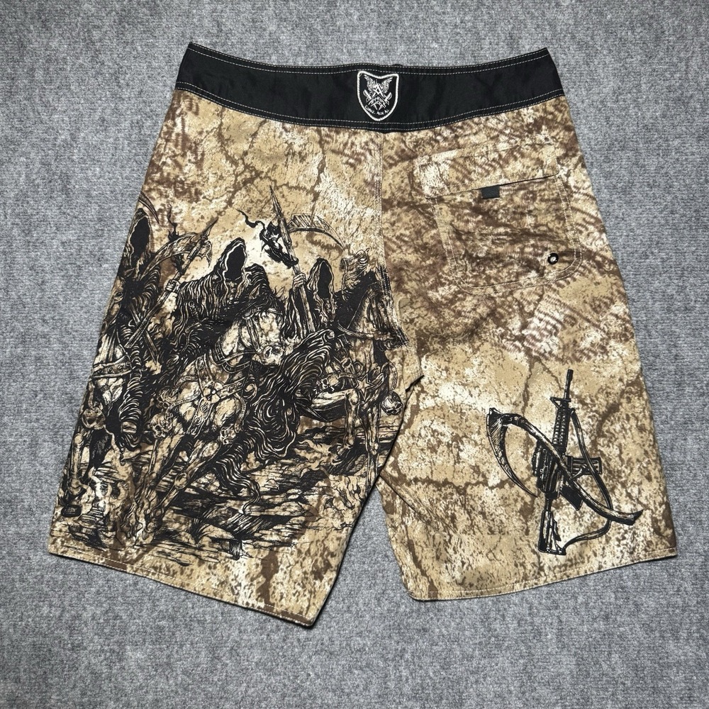 Apprime Appreme Board Shorts Tan Death to the Wicked Horsemen Gun Graphic Medium - Picture 4 of 16